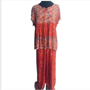 Jaase Siesta Ella Top and Bombay Red Floral Wide Leg Palazzo Pant Set